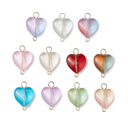 Heart Gradient Color Baking Paint Transparent Glass Connector Charms PALLOY-JF03276-01-1