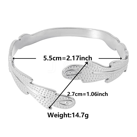 Non-Tarnish Stylish European and American Feather 304 Stainless Steel Cuff Bangles for Women OS7950-1-1