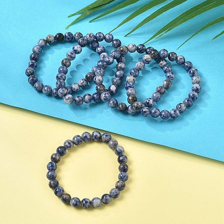Natural Blue Spot Jasper Beaded Stretch Bracelets BJEW-Q692-35-8mm-1