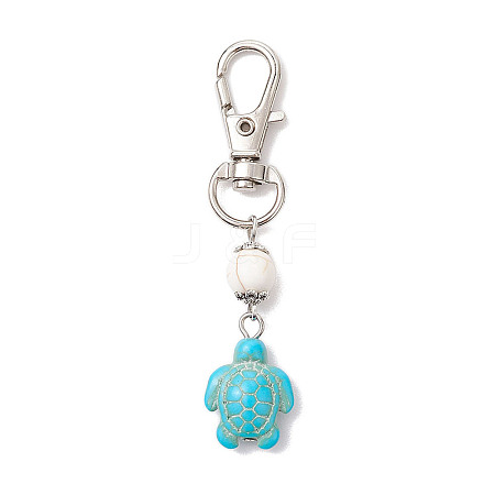 Tortoise & Round Synthetic Turquoise Pendant Decoration HJEW-JM02295-01-1