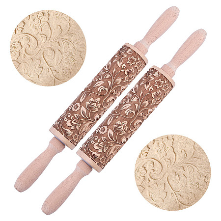 Flower Print Wood Rolling Pin AJEW-WH0528-06-1-1