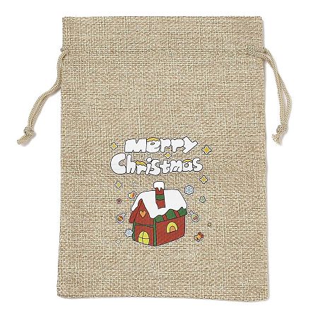 Christmas Printed Burlap Packing Pouches Drawstring Bags ABAG-Q053-02B-08-1