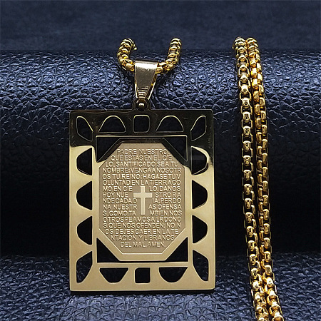 304 Stainless Steel Rectangle Pendant Necklaces NJEW-S007-12G-1