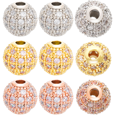 Beebeecraft 12Pcs 3 Colors Rack Plating Brass Cubic Zirconia Beads KK-BBC0009-70-1