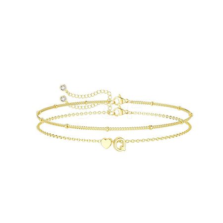 2Pcs 2 Styles Brass Beaded Bracelets & Satellite Chains Bracelets for Women FS-WG4A116-16-1