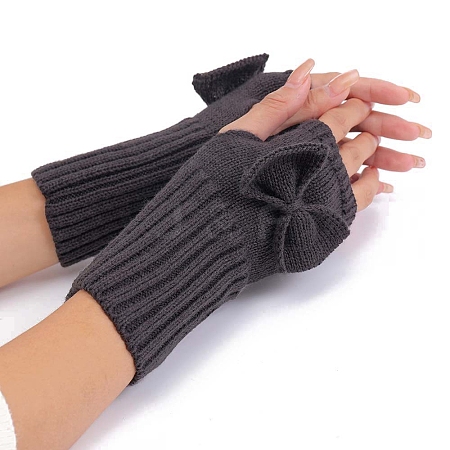 Acrylic Fibers Bowknot Knitting Fingerless Gloves PW-WG73400-04-1