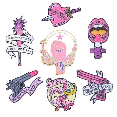 7Pcs 7 Style Heart & Moon & Lip & Rugosa Rose Enamel Pin JEWB-SZ0001-81-1
