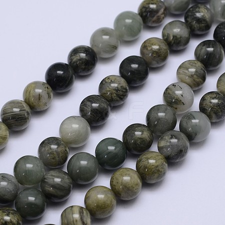 Round Natural Green Rutilated Quartz Beads Strands G-D742-8mm-1