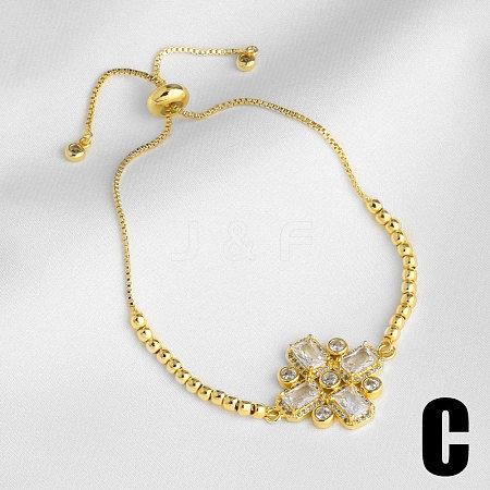 Adjustable Brass Pave Clear Cubic Zirconia Link Slider Bracelets for Women WG2E121-01-1