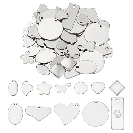   72Pcs 12 Styles 304 & 201 Stainless Steel Stamping Blank Tag Pendants STAS-PH0005-58-1