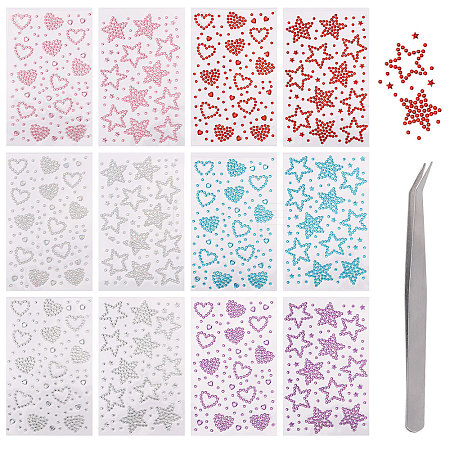 12Sheets 12 Styles Rhinestone Stickers Paper Sheets for Craft DIY-CA0007-52-1