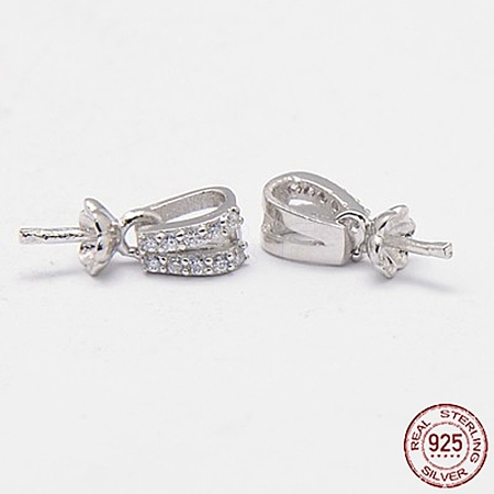 Anti-Tarnish Rhodium Plated 925 Sterling Silver Cup Pearl Bail Pin Pendants STER-A037-10P-1