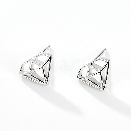 S925 Sterling Silver Geometric Diamond Shape Stud Earrings for Women Daily Wear DY7121-1-1