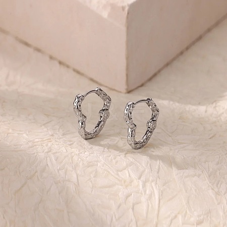 304 Stainless Steel Hammered Heart Hoop Earrrings LS-EJEW-U065-02A-P-1