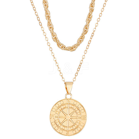 Compass Alloy Double Layer Pendant Necklaces for Women WH-WG93E93-01-1