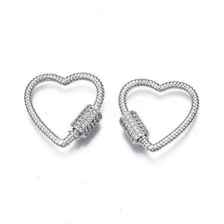 Brass Micro Pave Clear Cubic Zirconia Screw Carabiner Lock Charms ZIRC-T004-99P-1
