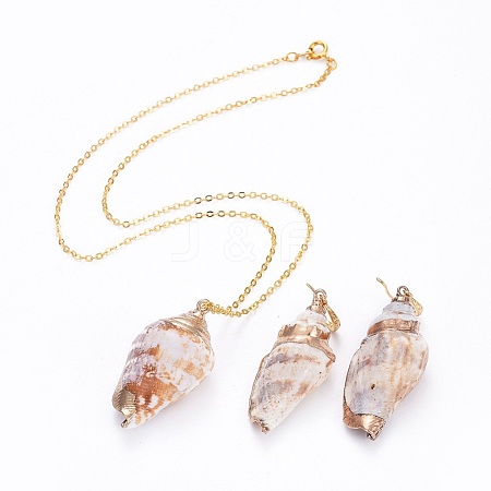Electroplate Spiral Shell Pendants Necklaces and Dangle Earrings Jewelry Sets SJEW-JS01014-1