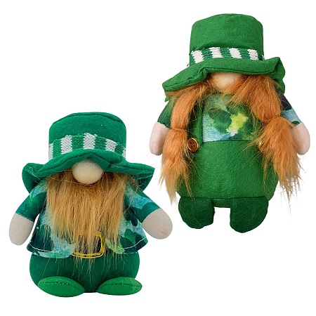2Pcs 2 Style Saint Patrick's Day Cloth Gnome Faceless Doll DJEW-GF0001-63-1