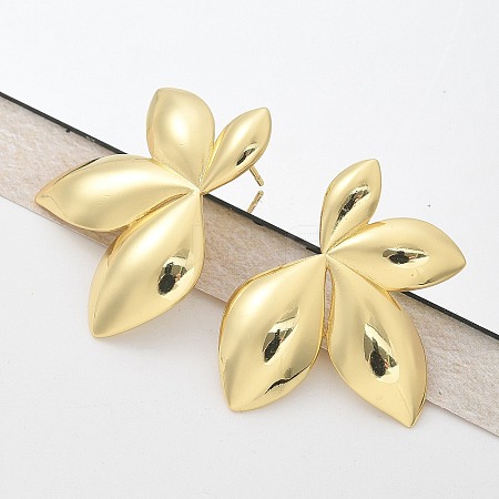 Brass Leaf Stud Earrings EJEW-R016-21G-1