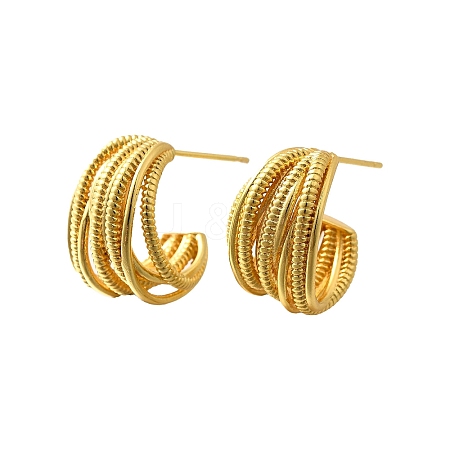 Multilayer C-Shaped Brass Stud Earrings EJEW-R018-03G-1