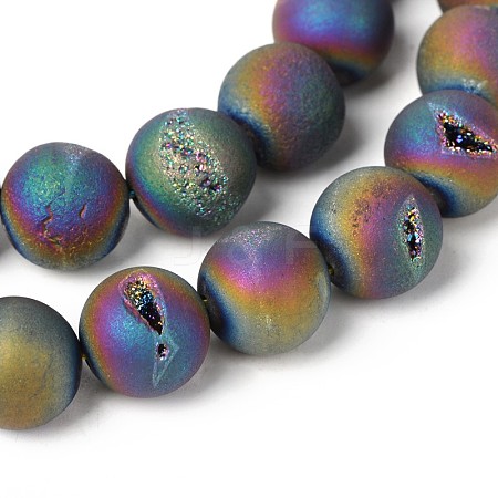 Electroplate Natural Agate Round Bead Strands X-G-M171-10mm-04-1