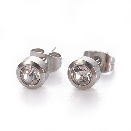 304 Stainless Steel Rhinestone Stud Earrings EJEW-F227-02P-B-1