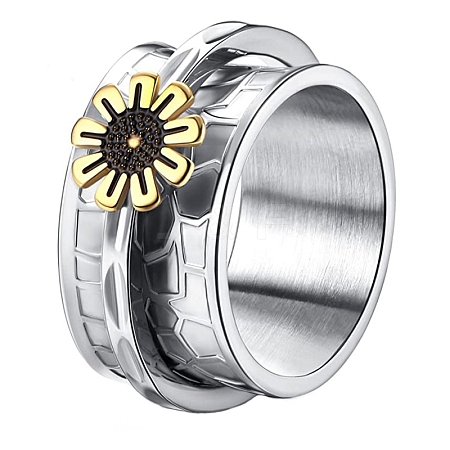 Non-Tarnish Stainless Steel Sunflower Rotating Finger Ring HUDU-PW0001-042A-1