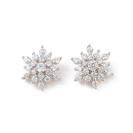 Rhodium Plated 925 Silver Pave Clear Cubic Zirconia Snowflake Charms STER-O006-04P-1