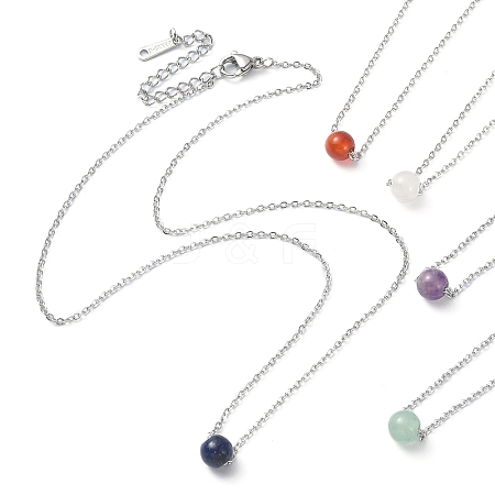 Mixed Gemstone Round Bead Pendant Necklaces NJEW-JN04551-1