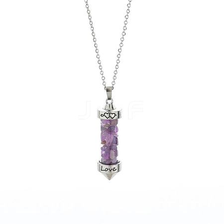 Natural Amethyst Chip Wishing Bottle Cone Love Glass Pendant Necklaces FL0210-11-1