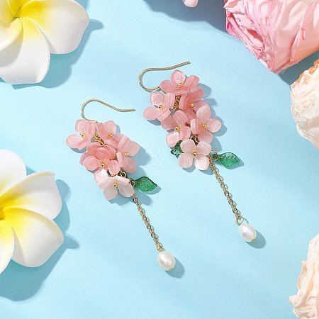 Shell Pearl Dangle Earrings EJEW-TA00617-03-1