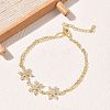Brass Micro Pave Clear Cubic Zirconia Triple Flower Link 2-Strand Bracelets KK-CBA6980-16G-1