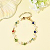 Natural Cultured Freshwater Pearl & Brass Glass Link Chains Bracelets for Women BJEW-JB14219-2