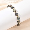 Natural Abalone Shell/Paua Shell Coin Beaded Stretch Bracelets with Round Brass Beads for Women BJEW-JB14169-2