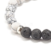 Synthetic Howlite & Natural Lava Rock Round Beaded Stretch Bracelet with Alloy Paw Print BJEW-JB07843-4