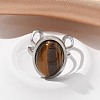 Oval Natural Tiger Eye Finger Rings RJEW-M062-02P-02-4