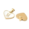 304 Stainless Steel Pave Natural White Shell Heart with Initial Slice Pendants STAS-R168-25G-M-2