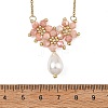 Electroplate Glass Beaded Flower Teardrop Pendant 304 Stainless Steel Cable Chain Necklaces NJEW-MZ00156-02-3