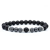 Natural Dyed & Heated Black Agate & Synthetic Hematite Stretch Bracelet XX9870-9-1