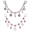 2Pcs 2 Colors Brass Burgundy Rhinestone European Safety Chains with Charms KK-BM0001-03-7