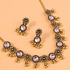 Flat Round & Flower Alloy Rhinestone Pendant Necklace & Stud Dangle Earring Sets FS-WG9BC55-03-1