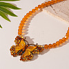 Alloy Topaz Rhinestone Butterfly Pendant Glass Beaded Necklaces for Women WGB9A43-02-1