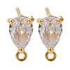 Brass Clear Cubic Zirconia Stud Earrings Finding for Women EJEW-B107-19G-1