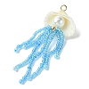 Natural Clam Shell & Glass Pearl & Glass Seed Beaded Big Pendants PALLOY-MZ00298-02-3