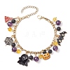 Halloween Natural Lava Rock and Glass Charms Bracelets BJEW-TA00475-1