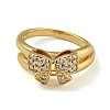 Bowknot Brass Micro Pave Clear Cubic Zirconia Double Rings RJEW-Z050-24G-3