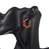 Flower Brass & Natural Carnelian Hoop Earrings EJEW-TA00781-01-4