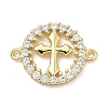Brass Micro Pave Clear Cubic Zirconia Religion Ring with Cross Links Connector Charms KK-A282-08B-G-1