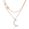 925 Sterling Silver Double Layer Cable Chain Moon Star Pendant Necklaces for Women UA7696-2-1