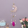 Copper Wire Wrapped Natural Rose Quartz Chips Moon Suncatcher HJEW-H065-04G-01-1